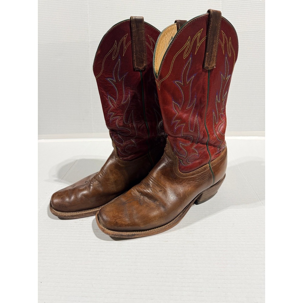 ANDERSON BEAN - Men's Brown Red Square Toe Western Cowboy Boots - 12" (no size)